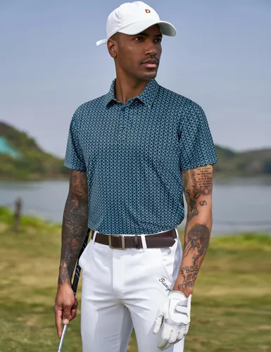 Miniatura 54 de TAPULCO Camisetas tipo polo de secado rápido para hombre, diseño de camuflaje, atléticas, ligeras, transpirables, casuales, para golf
