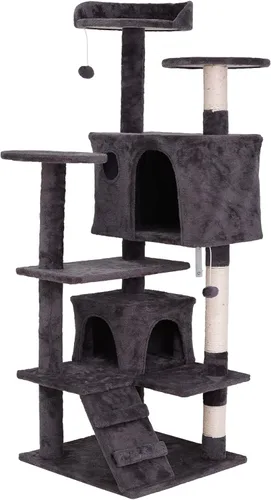 Miniatura 9 de ZENY Árbol para gatos de 54 pulgadas, condominio de torre para gatos de interior, casa para gatos de varios niveles con poste rascador cubierto