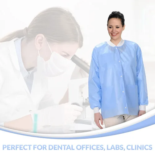 Miniatura 46 de Paquete de 10 chaquetas desechables de laboratorio, chaqueta médica reutilizable hasta la cadera, unisex, con puños de punto y bolsillos