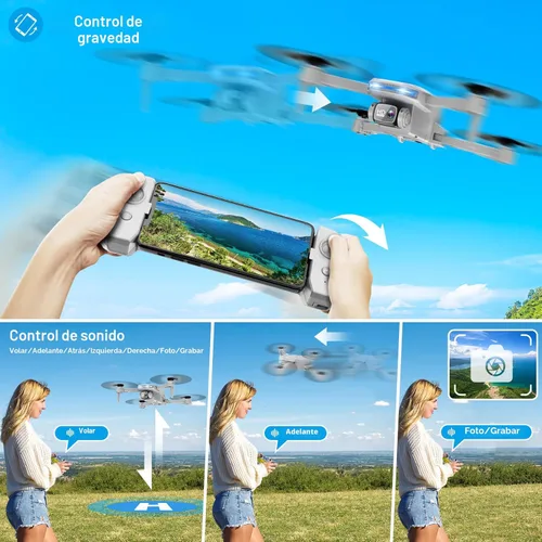 Miniatura 4 de Drone con cámara 1080P - Cuadricóptero plegable con control de gestos, giro 3D, inicio de una tecla, parada de emergencia, 2 baterías, más fácil