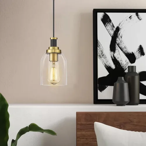 Miniatura 9 de Zeyu Lámpara Colgante Moderna de Oro, Lámpara Colgante de Vidrio de 1 Luz para Cocina y Comedor, Soporte de Vidrio Transparente, Acabado en Negro