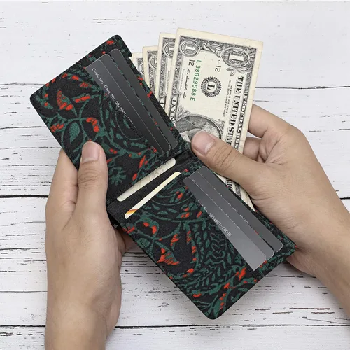 Miniatura 3 de Lanyani Carteras RFID Bifold Simple, Estampado negro azul, Minimalista