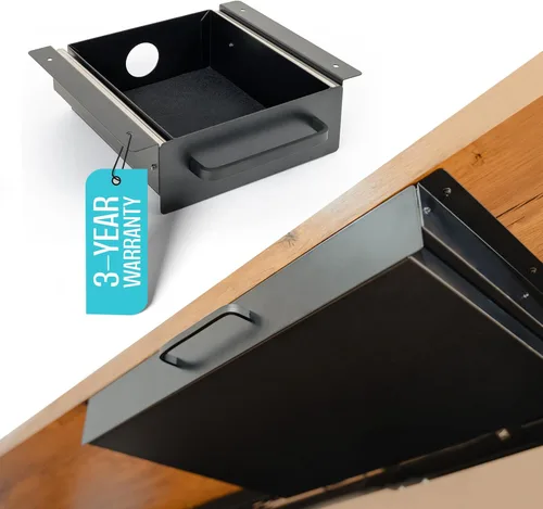 Accesorio deslizante para cajón debajo del escritorio, cajón de mesa de acero al carbono con gestión de cables, almacenamiento adicional extraíble
