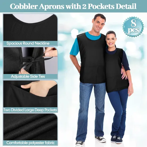 Miniatura 3 de Suhine delantal de zapatero con 2 bolsillos profundos y lazos laterales delantal unisex para trabajo en la cocina