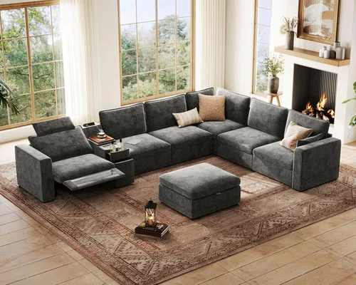 Miniatura 20 de Sofá reclinable eléctrico de 102.8 pulgadas con reposacabezas, sofá reclinable modular Cloud de gran tamaño con mesa, cajón de almacenamiento, Blanco
