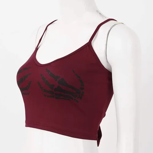 Miniatura 4 de Camiseta corta sin mangas con estampado de calavera E-Girl Y2K para mujer, camiseta sin mangas con estampado a mano