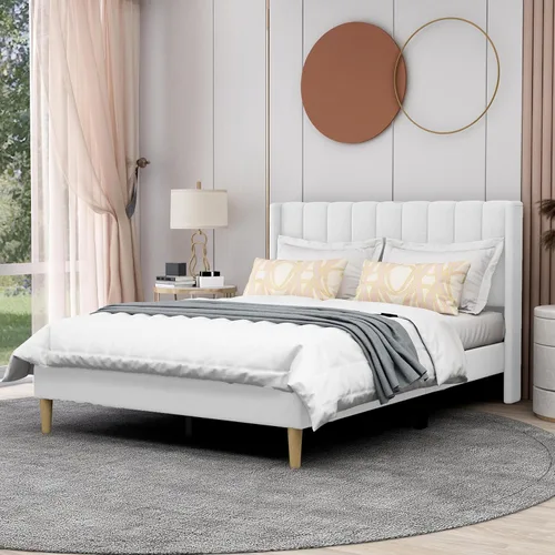 Miniatura 33 de AGARTT Marco de Cama Plataforma Tapizada Tamaño Queen con Cabecero y Pie de Cama/Soporte de Listones de Madera/No Necesita Somier/Fácil Montaje