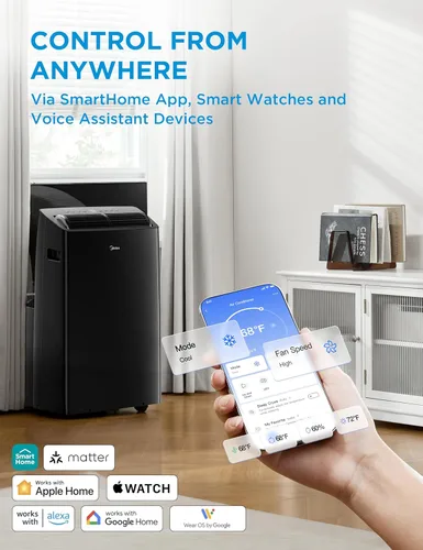 Miniatura 5 de Midea Duo 12,000 BTU (10,000 BTU SACC) Inversor de alta eficiencia, aire acondicionado portátil ultra silencioso, enfría hasta 450 pies cuadrados
