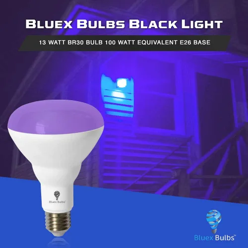 Miniatura 5 de BR30 - Paquete de 2 bombillas LED negras, 13 W (equivalente a 100 W) BR30 E26 para brillar en la oscuridad, nivel 385-400 nm, bombilla negra