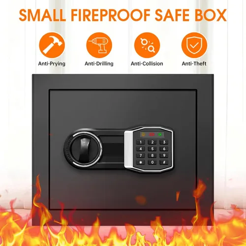 Miniatura 2 de Caja fuerte ignífuga pequeña de 1.3 Cub para el hogar, caja de seguridad antirrobo a prueba de fuego con llaves de repuesto, teclado programable