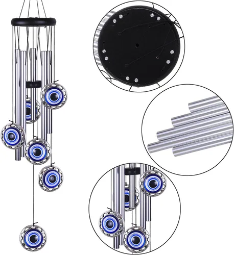 Miniatura 2 de Campanillas de viento con amuleto de ojo malvado azul para colgar al aire libre, atrapavientos con bendición de ojo malvado móvil, campanas