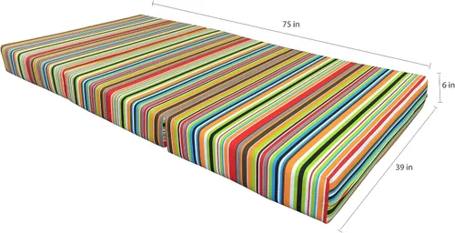Miniatura 2 de D&D Futon Furniture Cama triple Shikibuton de rayas multicolores, espuma de alta densidad, colchón otomano plegable, tamaño individual