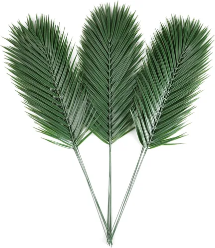 Miniatura 9 de CCINEE 24 piezas de hojas de palma artificiales doradas, 3 tamaños, hojas falsas de Monstera, simulación de hojas de safari con tallos