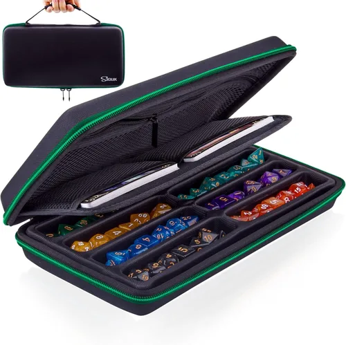 SIQUK Estuche para dados DND, estuche organizador de dados con asa, bandeja ranurada extraíble con capacidad para 8 juegos de dados DND para Verde