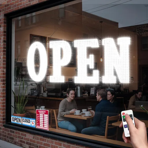 Miniatura 9 de Letrero LED abierto grande de 30" x 10" con control remoto de alta visibilidad para negocios, letrero abierto de 14 modos adecuado para tienda, bar