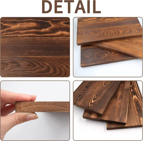 Miniatura 6 de Paquete de 3 tableros rectangulares de madera carbonizada de Paulownia de doble cara sin terminar para estantes de pared, manualidades, decoración