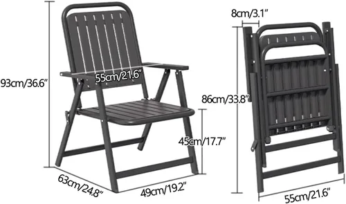 Miniatura 3 de Patio Folding Chair Set of 2, Foldable Patio Chairs with Armrests, Home Balcony Comfortable Camping Chairs for Outside, Lawn, Courtyard, Black
