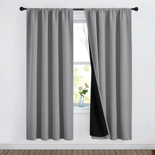 Miniatura 108 de NICETOWN Cortinas blancas 100% opacas, 2 capas gruesas completamente opacas con bolsillo para barra, cortinas aislantes térmicas para Blanco puro
