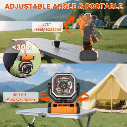 Miniatura 4 de ZioeYiue Ventilador de campamento recargable, 20000 mAh ventiladores de batería grande, ventilador recargable de 4 velocidades con control remoto
