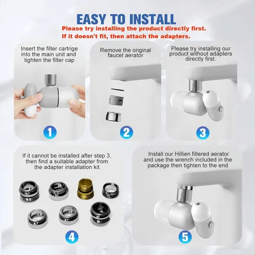 Miniatura 6 de Filtro de agua multifuncional de cocina y baño de 4 modos para grifo de fregadero con 2 filtros de repuesto, 99.9% de eliminación de cloro, A-gris