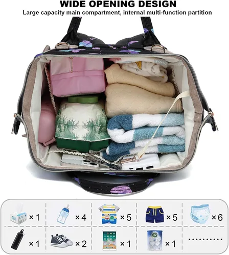 Miniatura 4 de Mochila de pañales de mariposa para bebés, niñas y niños, gran capacidad, multifuncional, impermeable, para maternidad, con correas para cochecito