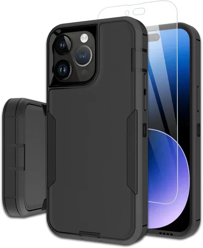 Miniatura 10 de Funda para iPhone 14 Pro Max, con protector de pantalla de vidrio templado, carcasa resistente a prueba de golpes con cubierta de puerto de carga