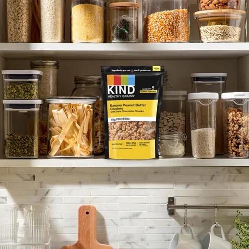 Miniatura 5 de KIND HEALTHY GRAINS Granola Tamaño familiar, aperitivo saludable, mantequilla de maní de plátano con trozos de chocolate amargo, racimos de granola