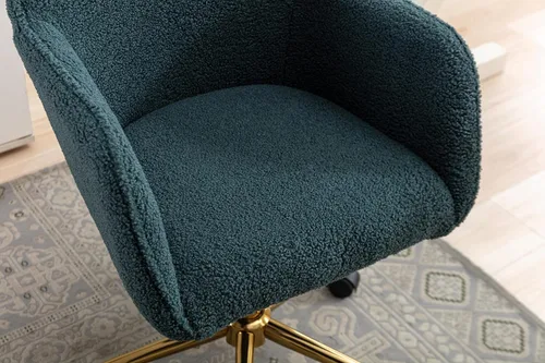 Miniatura 9 de Silla de oficina en casa, moderna silla de escritorio de tela de peluche copetuda con respaldo medio, silla giratoria ajustable para oficina