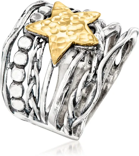 Miniatura 3 de Ross-Simons Anillo multifila de plata de ley y oro amarillo de 14 quilates
