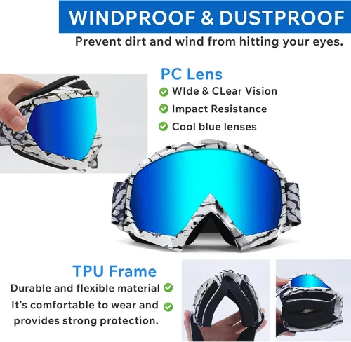 Miniatura 3 de Gafas de Casco de Motocross para ATV Dirt Bike, Gafas de Carreras de Motocicleta UV400 Anti-Empañamiento Resistentes a Rayones e Impactos, Gafas