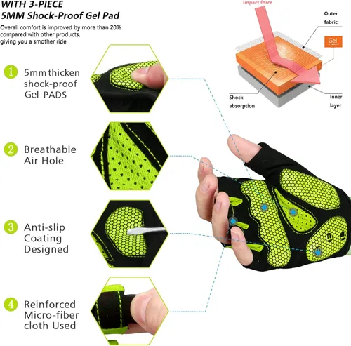 Miniatura 2 de MOREOK - Guantes para bicicleta de montaña (MTB) y ciclismo de descenso (DH), para hombres, de medio dedo, con almohadilla de gel que absorbe