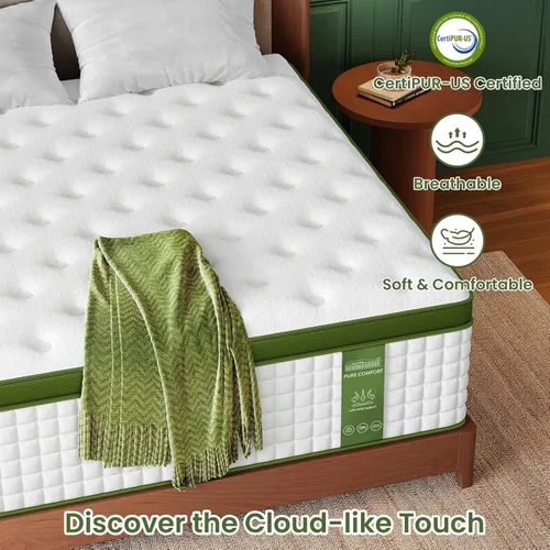 Miniatura 4 de BedStory Colchón híbrido firme de 14 pulgadas, tamaño matrimonial en una caja, con espuma viscoelástica de gel y resortes ensanchados, alivio