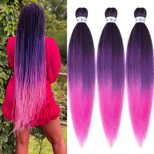 Miniatura 38 de Cabello para Trenzar Naranja Jengibre Pre-Estirado Kanekalo Cabello para Trenzar Pre-estirado 26 pulgadas Extensiones de Cabello Sintético