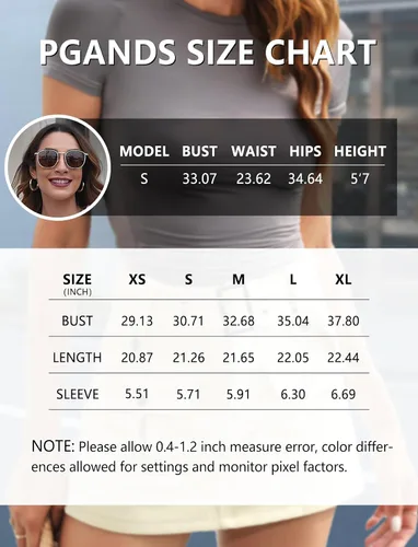 Miniatura 5 de PGANDS Camiseta corta de manga corta de verano para mujer, cuello redondo, básica, lisa, Y2K, ajustada
