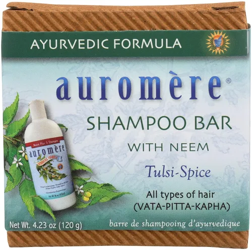 Auromere Barra de champú ayurvédica, ecológica, hecha a mano, vegana, libre de crueldad, natural, sin OMG, todo en uno para jabón y champú (4.23