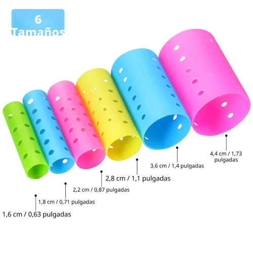 Miniatura 2 de El juego de 141 rodillos para el cabello incluye 60 rodillos de plástico (multicolor, 6 tamaños)
