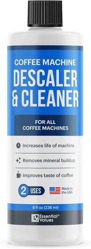 Essential Values Solución Descalcificadora (8 fl oz / 236 ml) – Limpiador de Cafetera para Nespresso, Keurig, Breville y Más – Funciona en Todas las