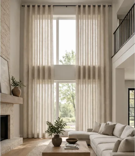 Miniatura 9 de Ikiriska Cortina de lino transparente extra larga (1 panel) hecha a medida de 12 13 14 15 16 17 18 20 24 pies 2 pisos gris, beige, blanco, crema