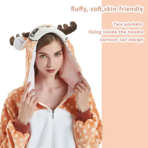 Miniatura 6 de Pijama de Halloween para adultos, pijama de ciervo con capucha, unisex, de una pieza, ropa de dormir de Navidad para el hogar