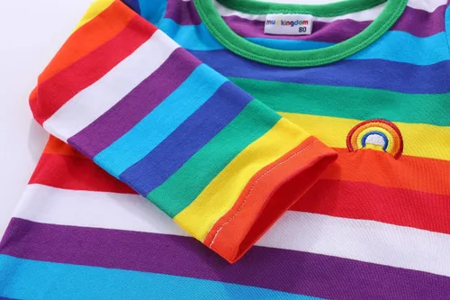 Miniatura 5 de Mud Kingdom Camisetas unisex de algodón a rayas arcoíris para niños y niñas