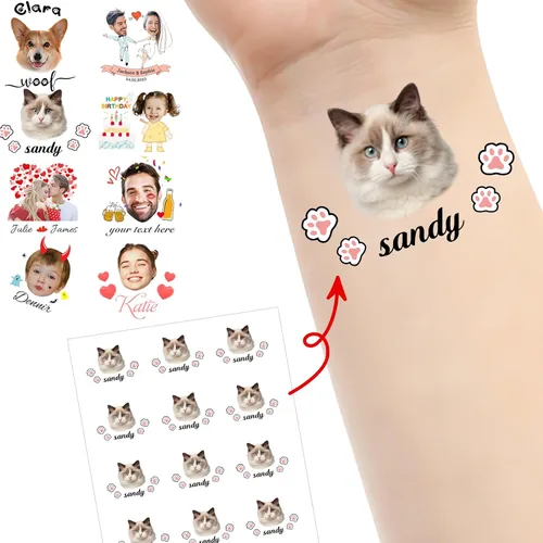 Miniatura 22 de Tatuajes personalizados temporales personalizados temporales con nombre, logotipo, foto facial para adultos, boda, cumpleaños, San Valentín