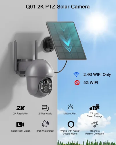 Miniatura 3 de ANRAN - Cámara de seguridad inalámbrica para exteriores con visión de 360°, cámara solar para exteriores con sirena inteligente, focos, visión Gris