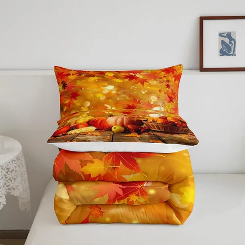 Miniatura 5 de Erosebridal Edredón de Halloween, edredón de otoño con hojas de plumón para dormitorio, decoración de sala de estar, farol de calabaza, juego