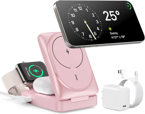 Miniatura 11 de Cargador Inalámbrico 3 en 1 Estación de Carga para iPhone, Soporte de Carga Magnético de 15W Certificado Qi2 para Mag-Safe con Adaptador USB C