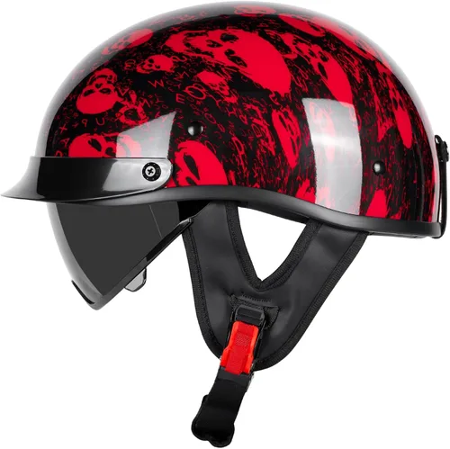 Miniatura 12 de Medio casco de motocicleta con visera para adultos y jóvenes, cascos retro aprobados por DOT para hombres y mujeres, compatibles con ciclomotor