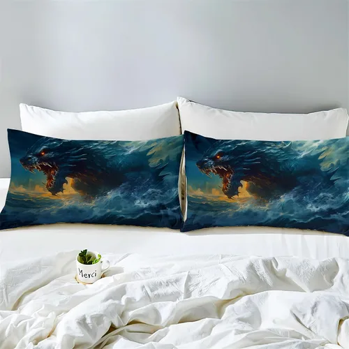 Miniatura 4 de Juego de funda de edredón de tamaño individual, funda de edredón de dinosaurio para hombres, juego de ropa de cama 3D para niños y niños, microfibra