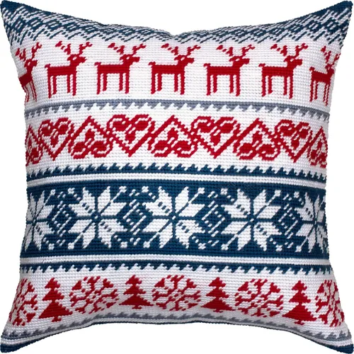 Brvsk Kit de bordado de invierno para adultos y principiantes: patrón de ciervo de Navidad de 16 x 16 pulgadas con diseño impreso claro y preciso en