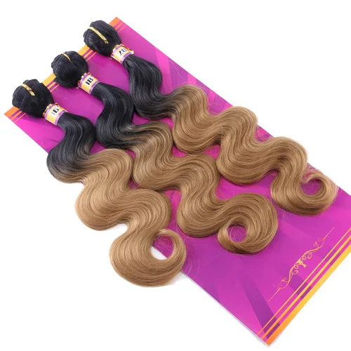 Miniatura 7 de Extensiones de cabello ondulado sintético de color rojo vino 3 paquetes de 16 18 20 pulgadas, color ombre de negro a burdeos, trenza de cabello
