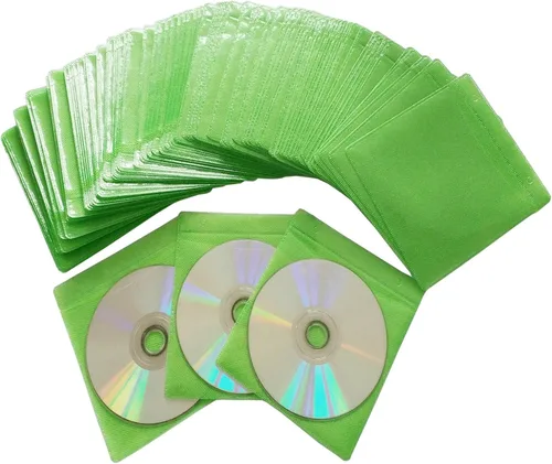 Miniatura 11 de Paquete de 100 fundas de alta calidad para CD y DVD, material grueso no tejido de doble cara para almacenamiento de CD y DVD, estuche de disco (azul)