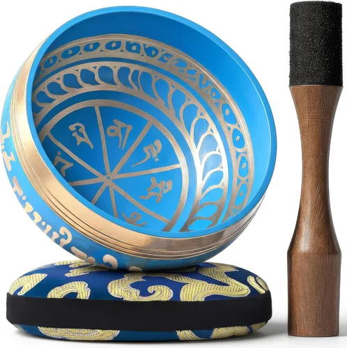 Cuenco del Himalaya Silent Mind, hermosos diseños, Azul